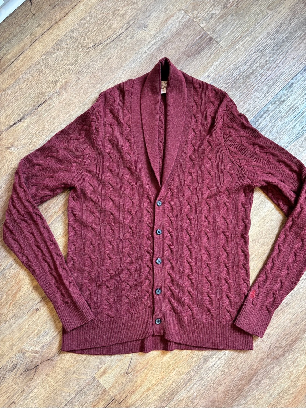 Penguin wool cable knit, shawl collar cardigan Y2K Sz XL